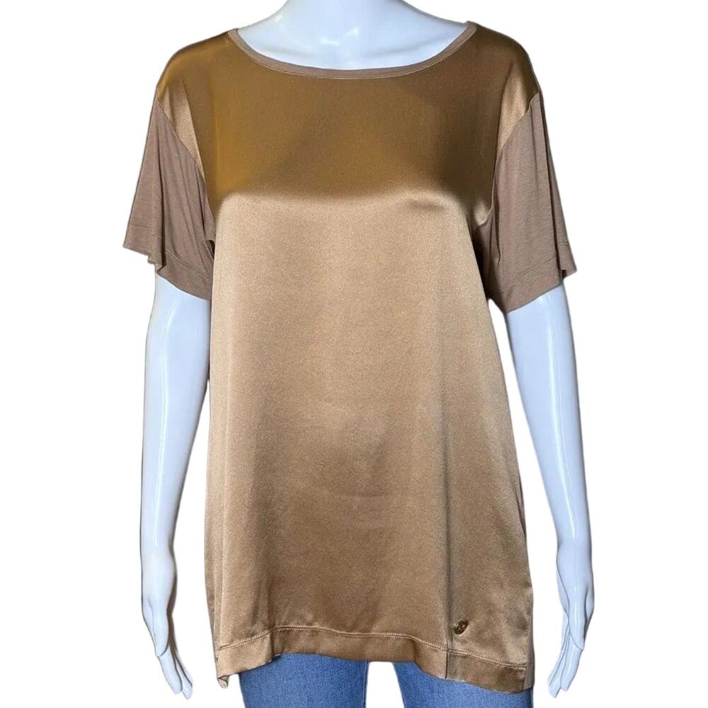 Gucci Cruise 2013 Frida Giannini Golden Silk Front Mixed Media Top Women's Small